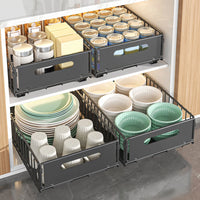 Organisateur de Placard de Cuisine Coulissant, 2 Paniers sur Rails, Noir