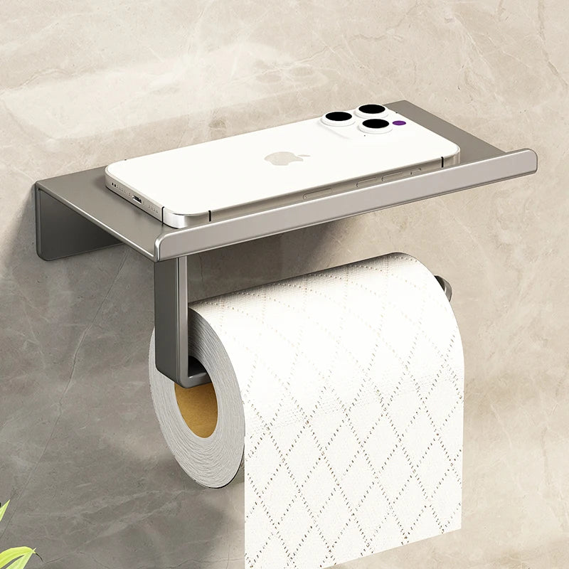 Porte-Papier Toilette Mural avec Tablette en Acier Inoxydable 3 Coloris