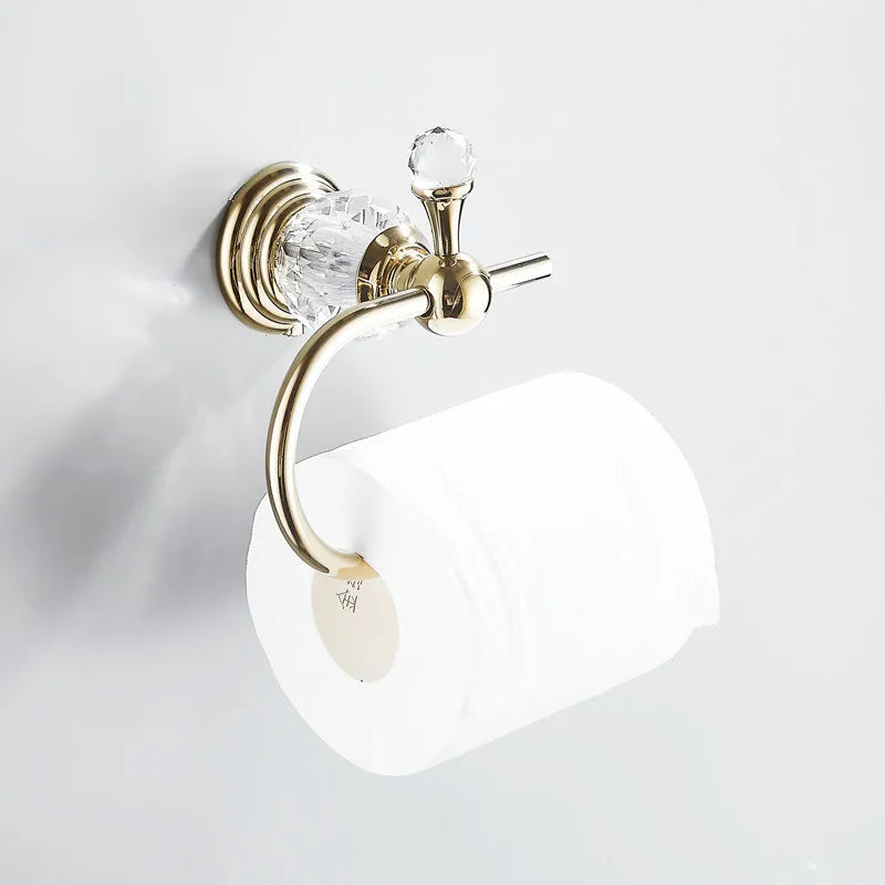 Ensemble d'Accessoires de Salle de Bain Doré à Cristaux