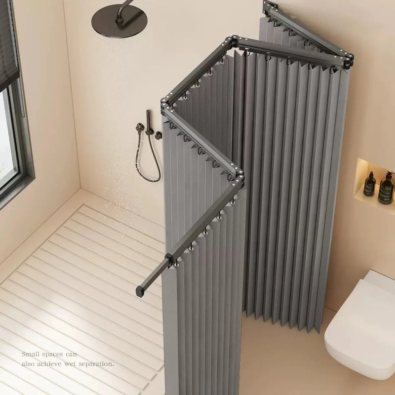 Barre Rideau de Douche Pliante, Gris ou Blanc, 4 ou 5 Plis
