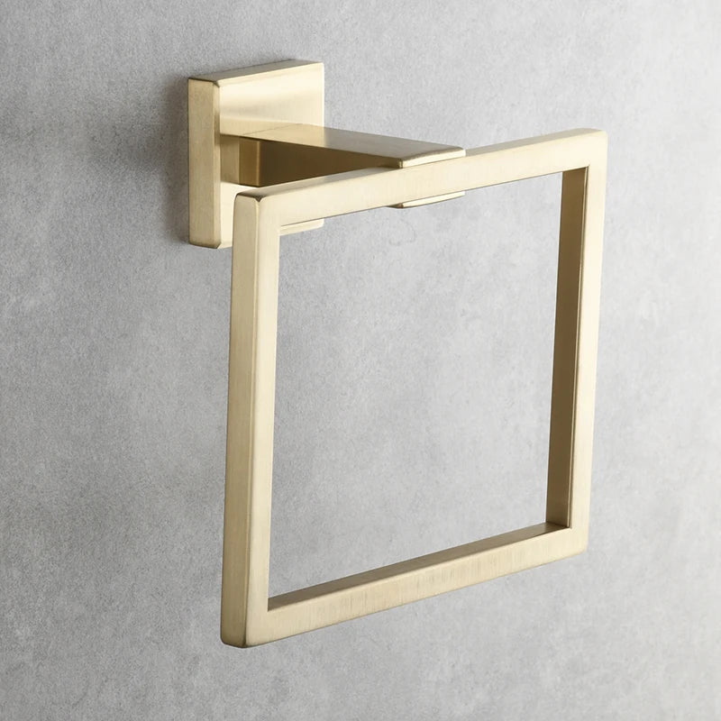 Porte-Serviette Anneau Carré Mural en Inox 304, 4 Finitions