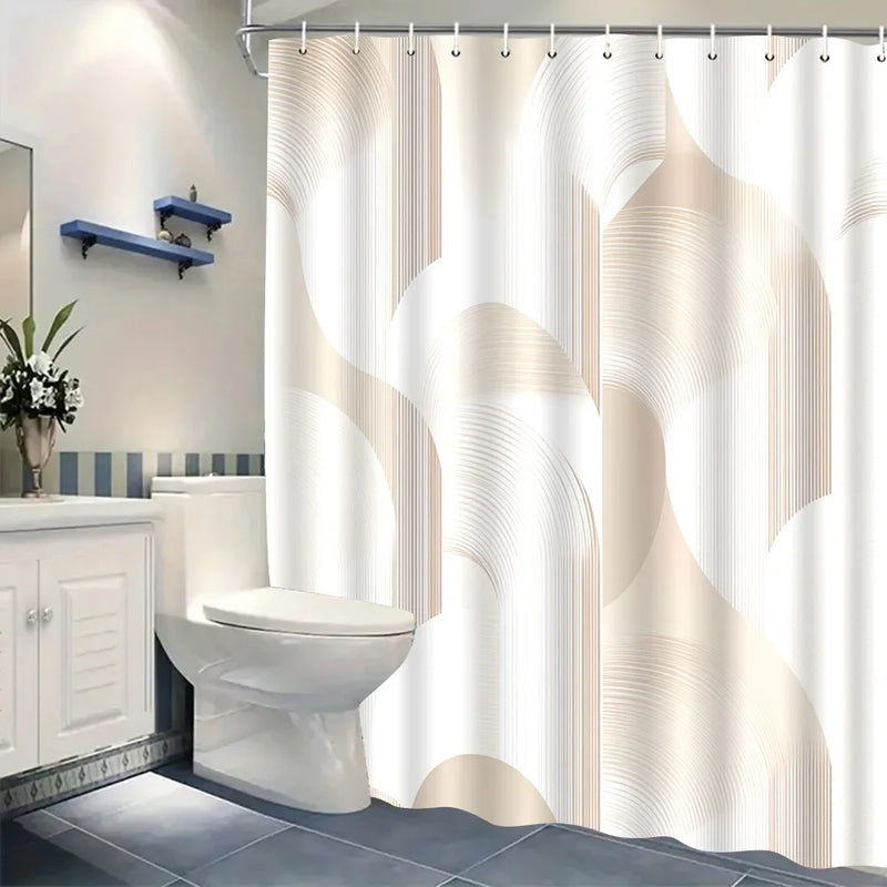 Rideau de Douche Arches Beiges Minimaliste, 12 Crochets, 180 x 180 cm