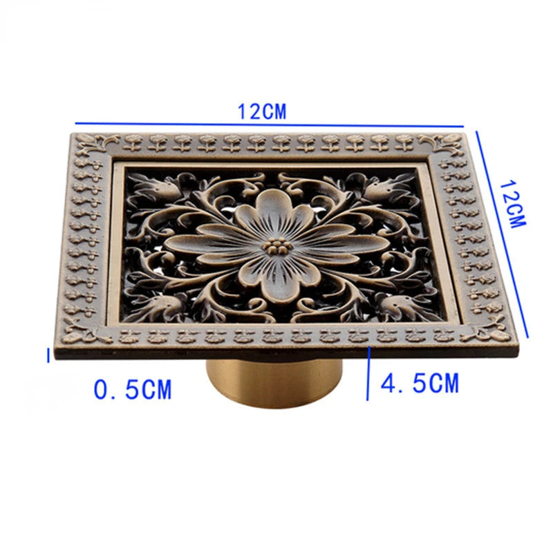 Bonde de Douche Carrée Laiton Vieilli Motifs Ciselés 12 cm
