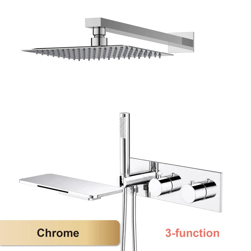 Douche Encastrable Thermostatique Pomme de Pluie Carrée, Plafond ou Mural, 4 Finitions