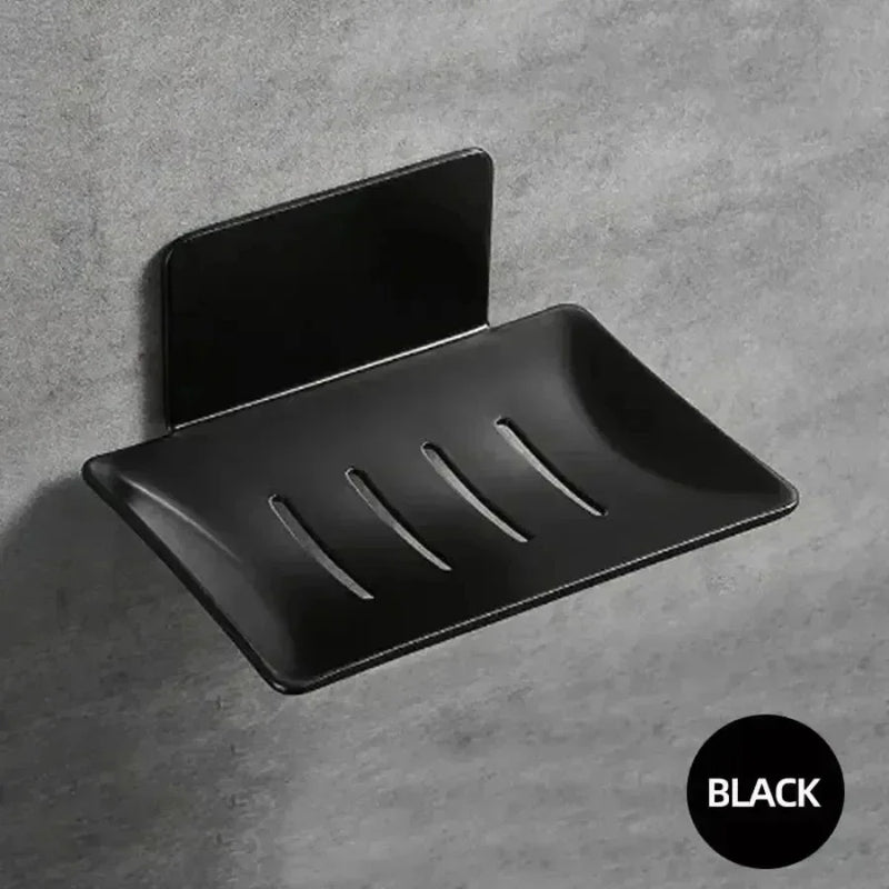 Porte-Savon Mural Sans Perçage en Inox, Noir, Blanc ou Gris, Autodrainant
