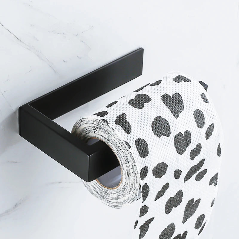 Porte-Papier Toilette Sans Perçage Noir Mat Carré