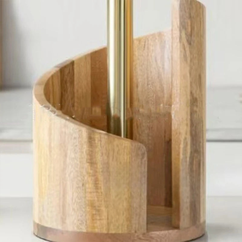 Porte Essuie-Tout en Bois à Poser, Tige Noire ou Dorée, 26 cm