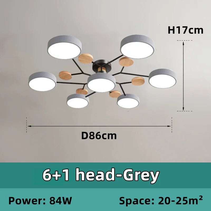 Plafonnier LED Nordique Bois, 1 à 7 Têtes, 4 Coloris