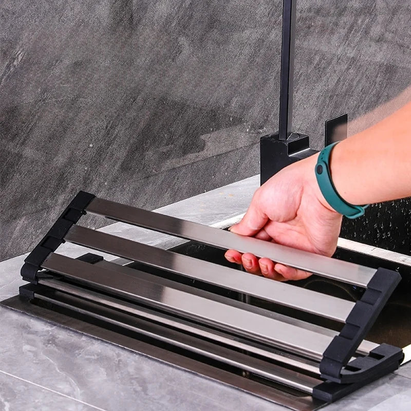 Égouttoir à Vaisselle Enroulable Inox 304 sur Évier, 35 à 55 cm