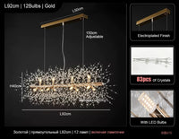 Suspension Cuisine Pissenlit Cristal Doré, Ronde ou Linéaire, 40 à 92 cm