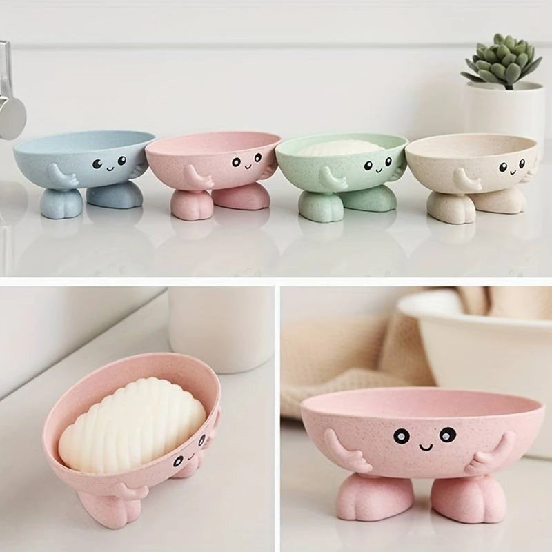 Porte-Savon Original Visage Souriant avec Pieds, Coupelle à Poser, 4 Couleurs