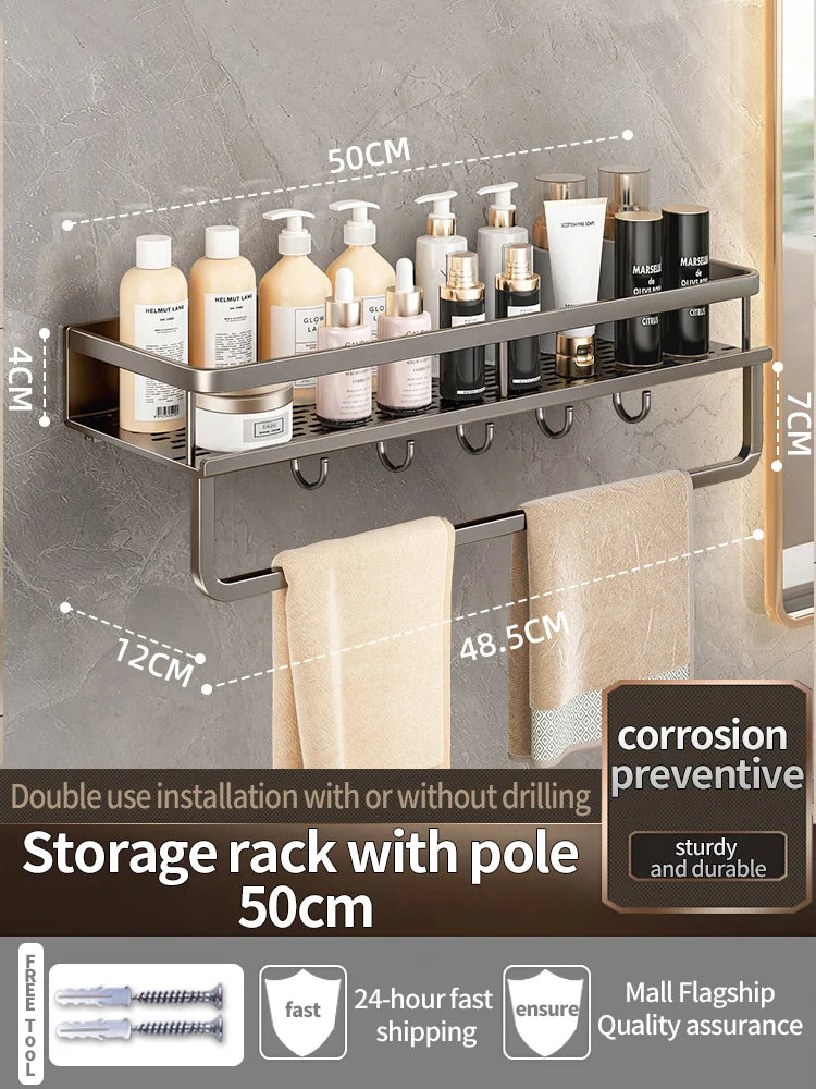 Étagère de Douche Murale Aluminium Avec ou Sans Perçage 30 à 60 cm