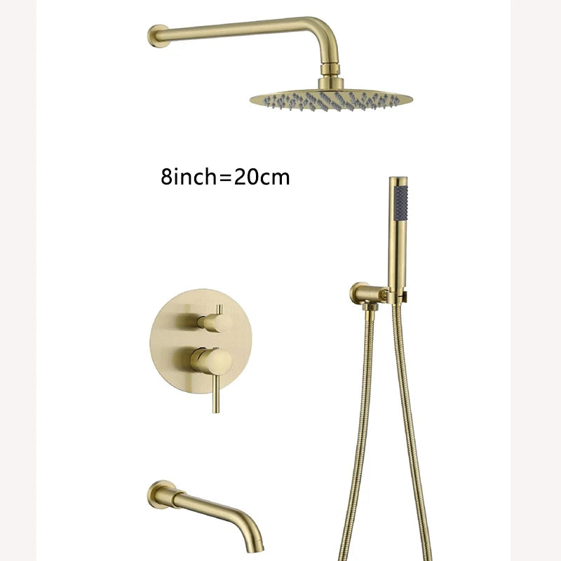 Douche Encastrable Dorée Pluie avec Robinet de Baignoire