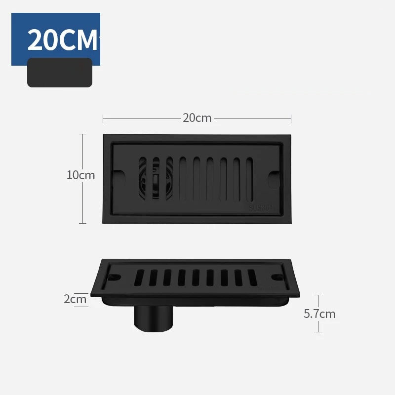Caniveau de Douche Inox 304 Brossé ou Noir, 20 à 60 cm