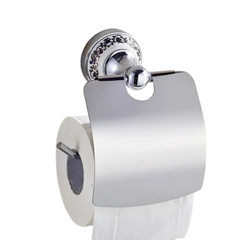 Accessoires Salle de Bain Chromé Décor Céramique Bleue à la Pièce, 11 Articles