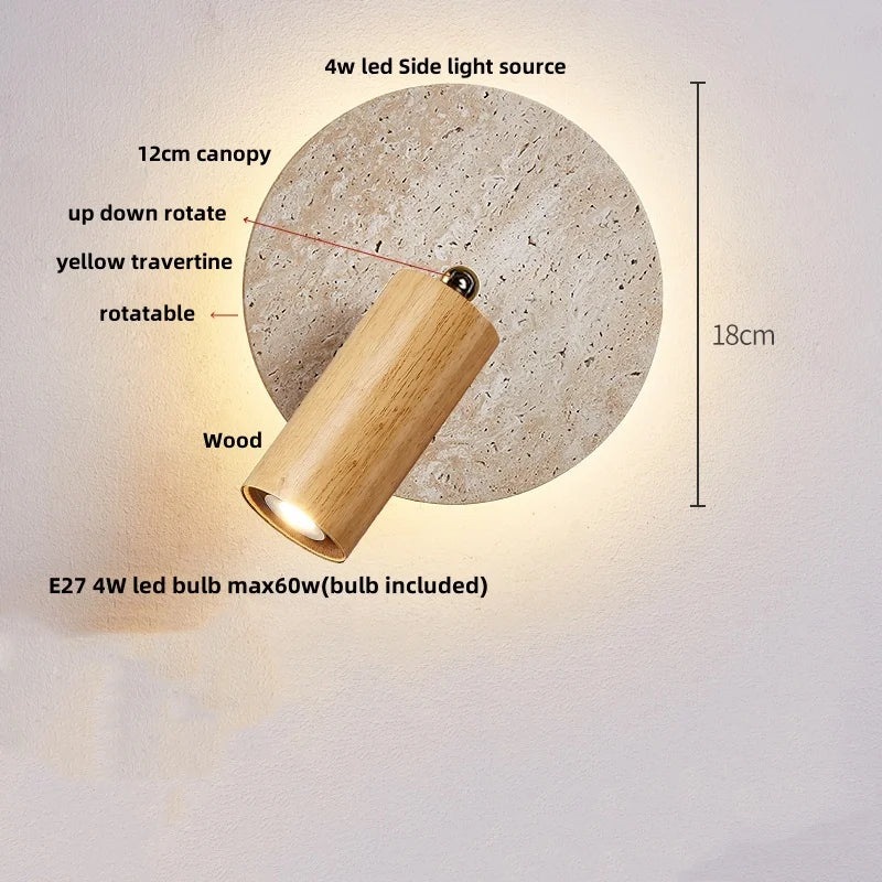 Applique Salle de Bain Travertin, Globe en Verre ou Spot en Bois