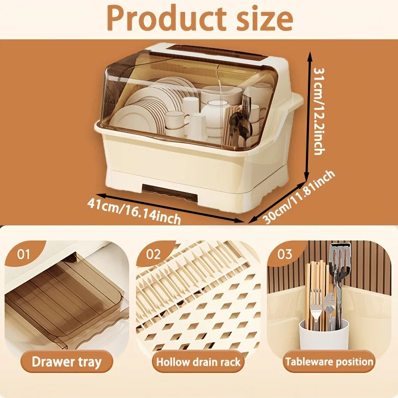 Étagère à Vaisselle avec Couvercle Beige Anti-Poussière