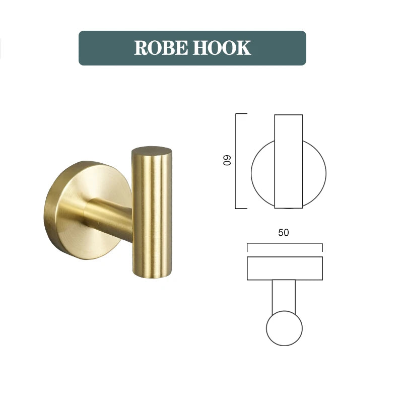 Accessoires Salle de Bain Doré Brossé Inox à la Pièce, 15 Articles