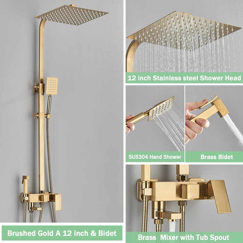 Colonne de Douche Pluie avec Mitigeur et Bec de Baignoire, 19 Modèles