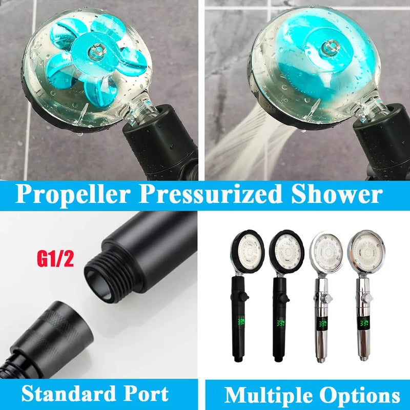 Pommeau de Douche LED Affichage Température, Hélice Turbo, Accessoires à la Pièce