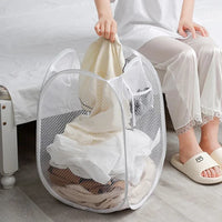 Panier à Linge Pliable en Maille Noire, 1 ou 2 Pièces