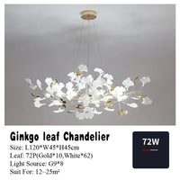 Suspension Cuisine Feuilles de Ginkgo Doré et Blanc, 60 à 150 cm