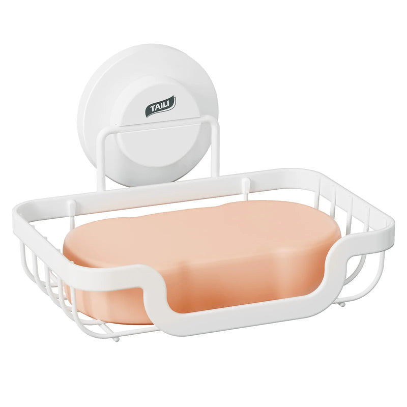 Porte-Savon Ventouse Drainant en Métal Sans Perçage, Blanc, Noir ou Chromé