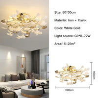 Suspension Cuisine Feuilles de Ginkgo Doré, Céramique ou Acrylique, à la Pièce