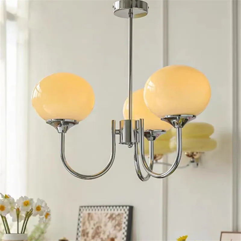 Suspension Cuisine Lustre Verre Rose, 3 ou 5 Têtes, Doré ou Chromé