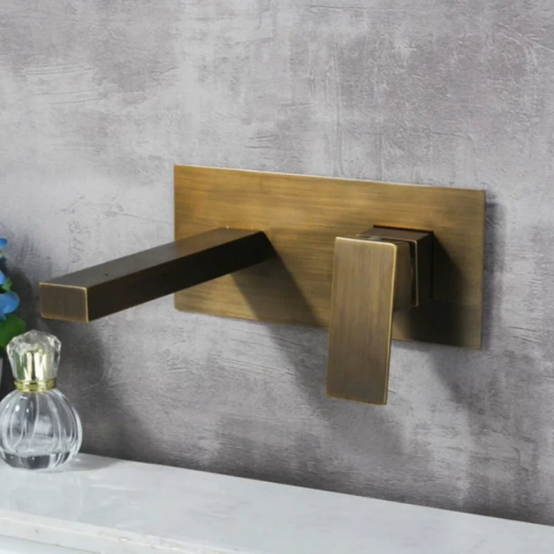 Robinet Mural Lavabo Bronze Antique à Platine, Bec Rond ou Carré