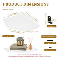 Lot de 2 Étagères d'Angle Murales en Bois, Blanc, Noir ou Marron, 25 cm