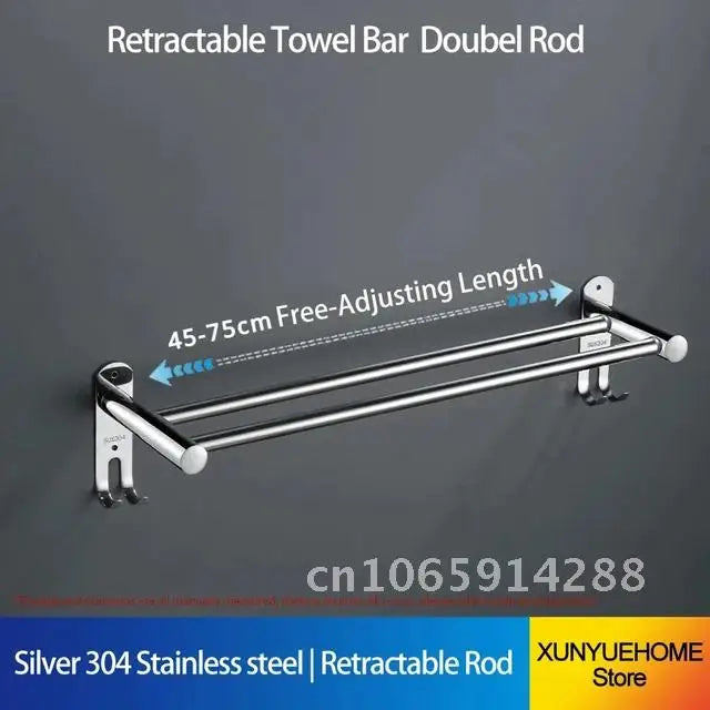 Porte-Serviette Télescopique Mural Inox Poli 45 à 75 cm