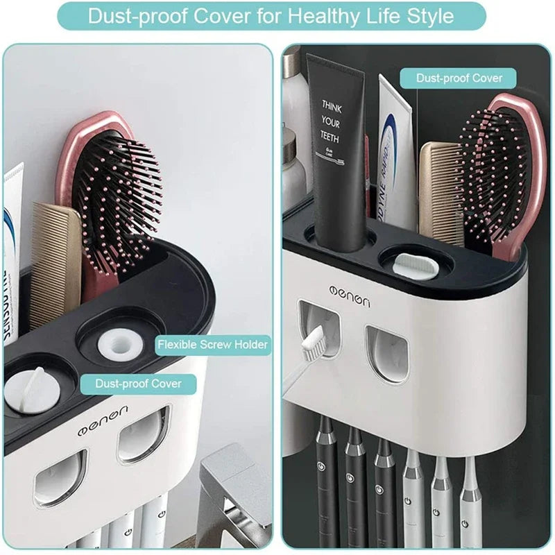 Porte-Brosse à Dents Mural Magnétique, Distributeur de Dentifrice, 1 à 5 Gobelets