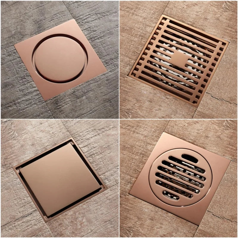 Bonde de Douche Carrée Laiton Or Rose 5 Motifs 10 cm