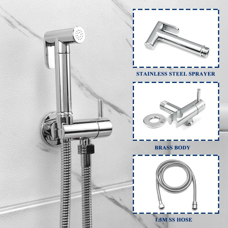 Douchette WC Laiton Eau Froide avec Robinet d'Arrêt, Flexible Inox ou Spiralé