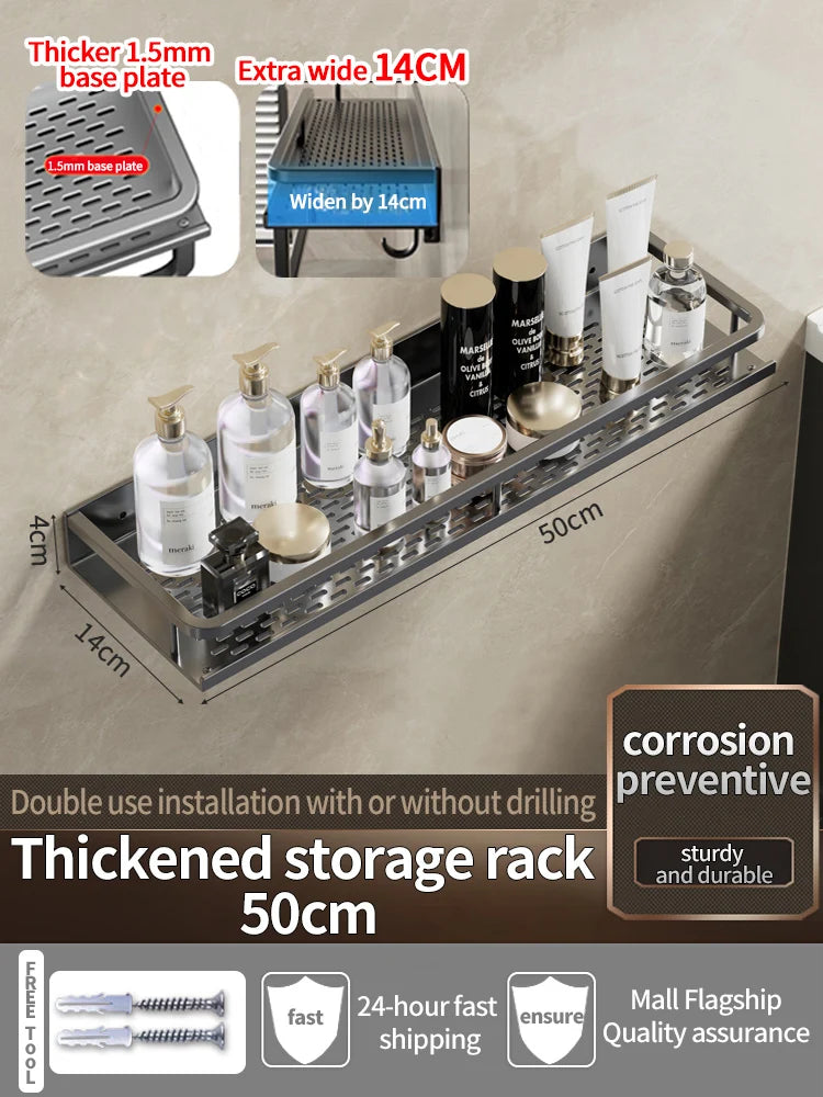 Étagère de Douche Murale Aluminium Avec ou Sans Perçage 30 à 60 cm