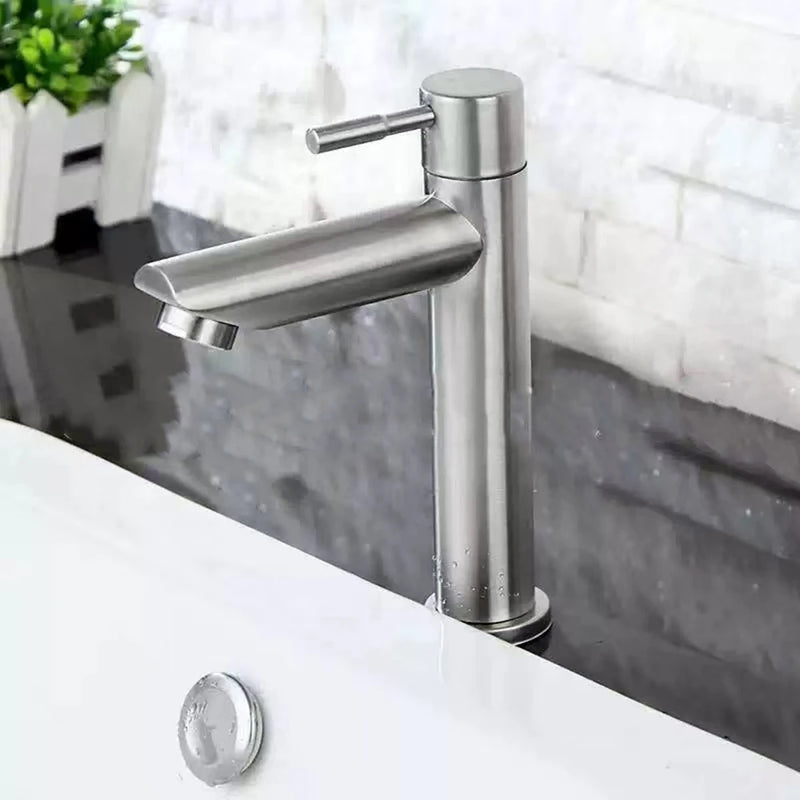 Robinet Lave-Main Eau Froide Inox 304, Bec Droit, Noir ou Brossé