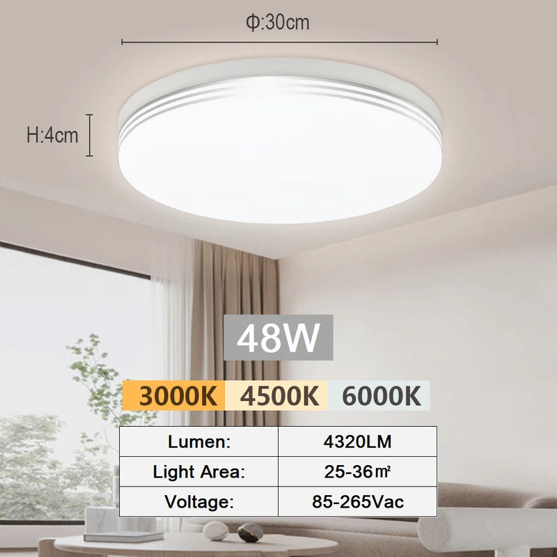 Plafonnier Cuisine LED Ultra-Plat Rond ou Carré, 18 à 48 W, Liseré Argenté