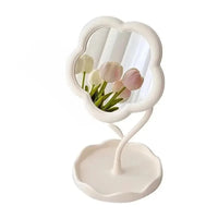 Miroir de Table Fleur avec Plateau de Rangement, Rose, Blanc ou Jaune