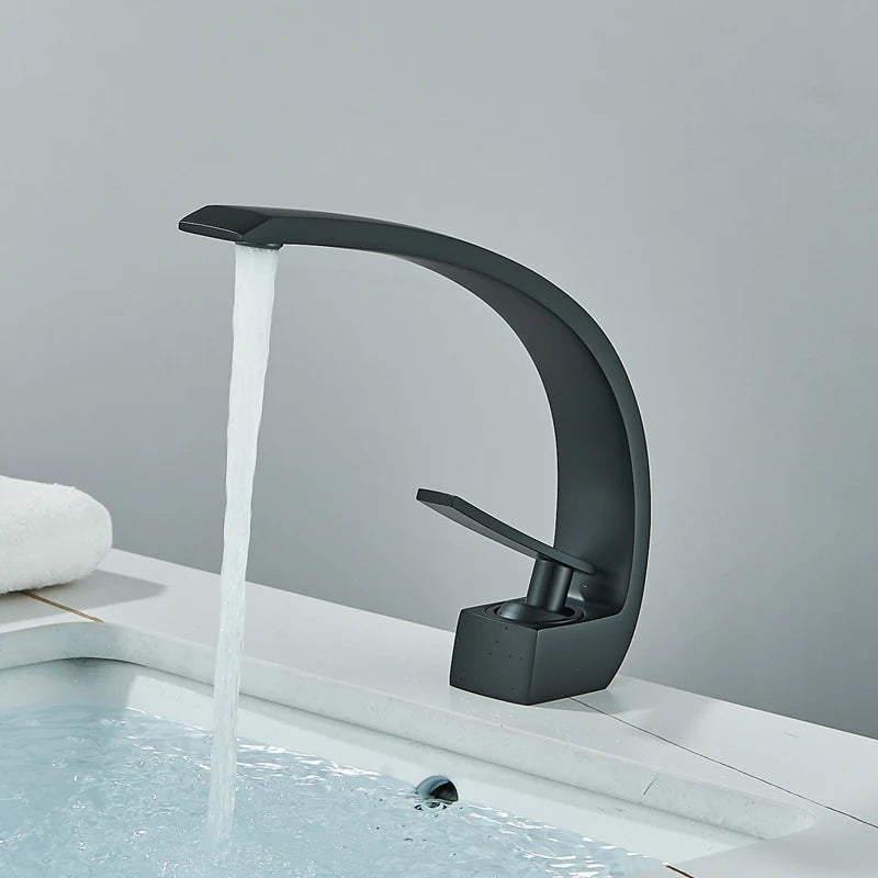 Mitigeur Lavabo Monotrou Courbé en Laiton, 6 Finitions