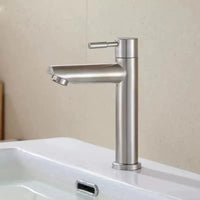 Robinet Lave-Main Eau Froide Inox 304, Bec Droit, Noir ou Brossé