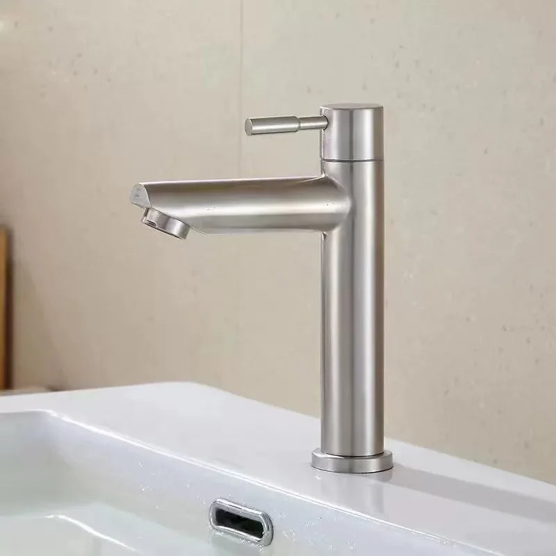 Robinet Lave-Main Eau Froide Inox 304, Bec Droit, Noir ou Brossé