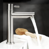 Robinet Lave-Main Eau Froide Inox 304, Bec Droit, Noir ou Brossé