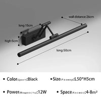 Applique Salle de Bain LED à Bras Articulé Noir ou Blanc 40 à 100 cm