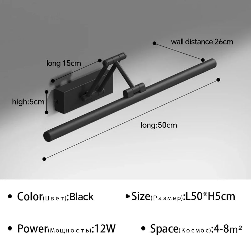 Applique Salle de Bain LED à Bras Articulé Noir ou Blanc 40 à 100 cm