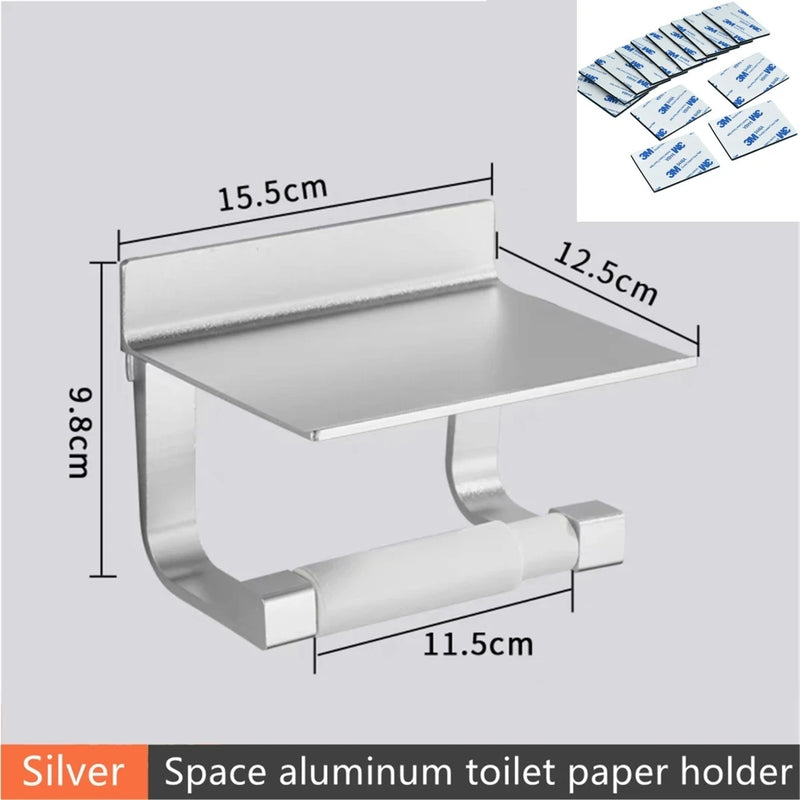 Porte-Papier Toilette Aluminium avec Étagère de Rangement
