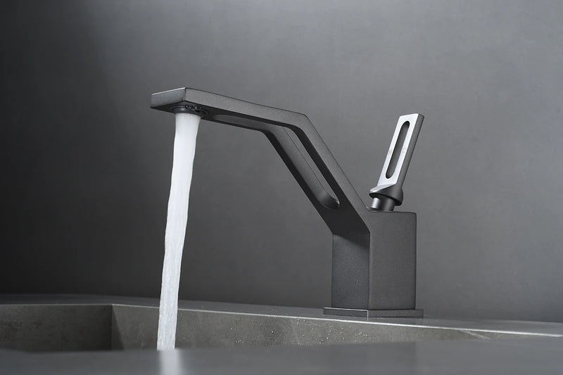 Mitigeur Lavabo Design Angulaire en Laiton Monotrou, Blanc, Chromé, Noir ou Gris