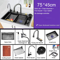 Évier de Cuisine Multifonction Cascade Noir avec Lave-Tasse