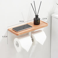 Porte-Papier Toilette Mural avec Tablette en Bois, Noir ou Blanc, 16 à 30 cm
