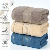 Serviette de Toilette Coton Taupe, Crème ou Bleu, Lignes Dorées 32 x 72 cm